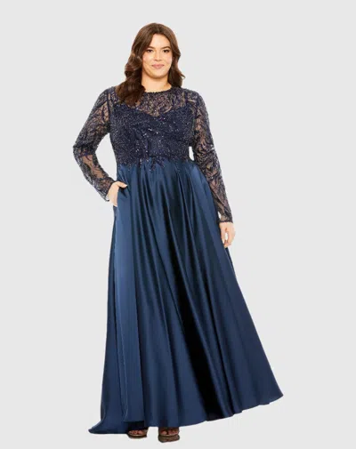 Mac Duggal 20619 Long Formal A Line Plus Size Dress In Blue