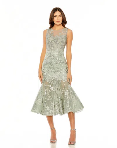 Mac Duggal 20646 Tea Length Lace Cocktail Dress In Green