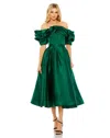 Mac Duggal 20706 Off Shoulder Ruffle Tea Length Dress In Green