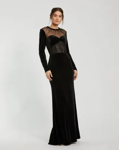 Mac Duggal 20741 Prom Fitted Long Sleeve Formal Velvet Dress In Black