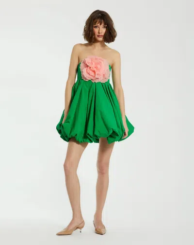 Mac Duggal Faille Strapless Flower Detail Mini Dress In Green