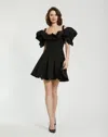 Mac Duggal Crepe Godet Hem Mini Dress With Faille Ruffle In Black