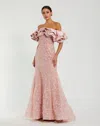 Mac Duggal Beaded Applique Off The Shoulder Mermaid Gown In Pink