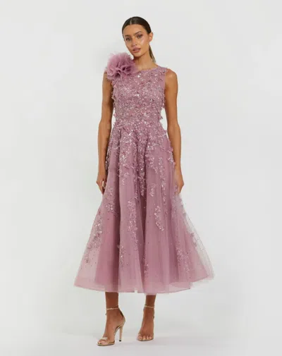 Mac Duggal 21091 3d Floral Applique Midi Cocktail Dress In Pink