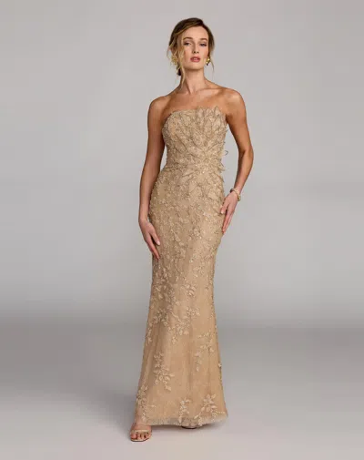 Mac Duggal 21200 Long Formal Sequin Beaded 3d Floral Prom Dress In Gold