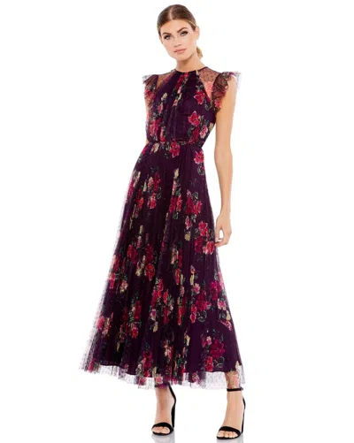 MAC DUGGAL 2143 FLORAL PRINT CAP SLEEVE MIDI DRESS