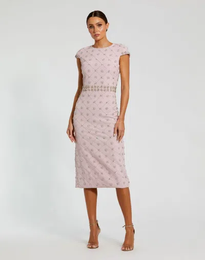 Mac Duggal 2234 Midi Floral Beaded Cocktail Dress In Pink