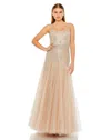 Mac Duggal 2236 Long Slim Strap Embellished Bustier Dress In Neutral
