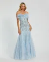 Mac Duggal 2238 Long Mermaid Formal Feather Prom Dress In Blue