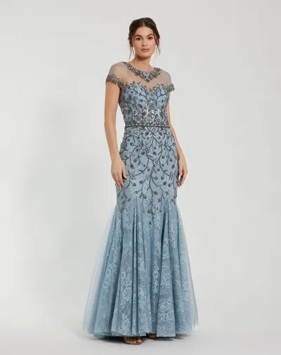Mac Duggal 2239 Long Floral Beaded Mermaid Formal Prom Dress In Gray