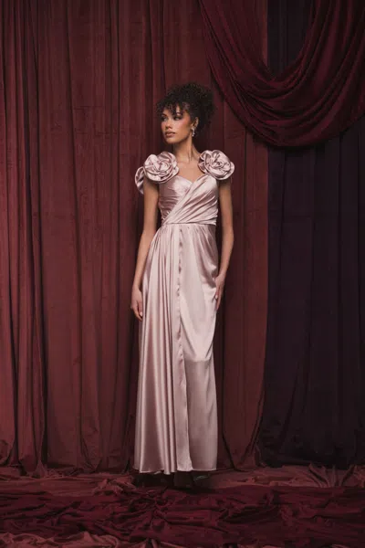 Mac Duggal 2299 3d Floral Long Formal Evening Pleated Dress In Pink