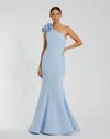 Mac Duggal Crepe One Shoulder Mermaid Gown With 3d Flower In Blue