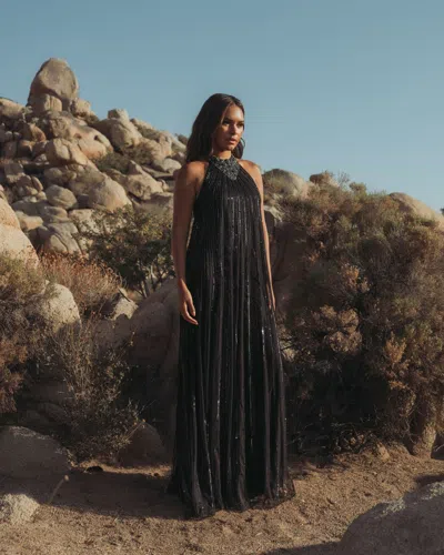 Mac Duggal 23043 Long Formal A Line Beaded Evening Gown In Black