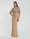 Mac Duggal 23044 Long Beaded Formal Fitted Capelet Evening Dress In Multi