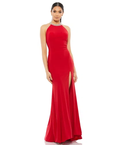 Mac Duggal 25572 Prom Long Formal Fitted Halter Gown In Red