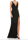 Mac Duggal Matte Jersey V-neck Gown In Black