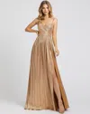 Mac Duggal 26275 Long Formal Metallic Prom Dress In Brown