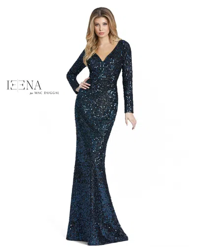 Mac Duggal 26445 Long Sleeve Sequins Formal Dress In Blue