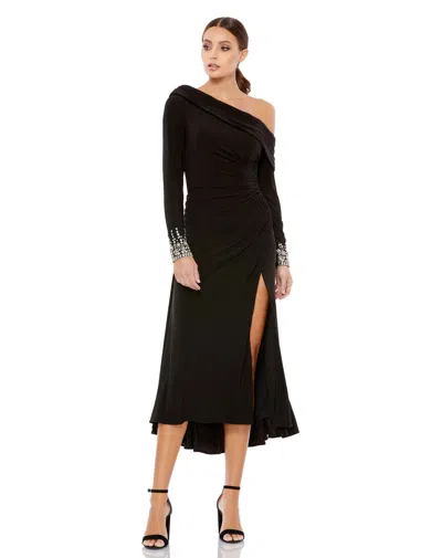 Mac Duggal 264851 Fitted Formal Cocktail Midi Dress In Black