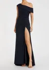 Mac Duggal Sleeveless Foldover Off-the-shoulder Slit Gown In Blue