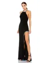 Mac Duggal Rhinestone Accented Open Back Jersey Gown In Black