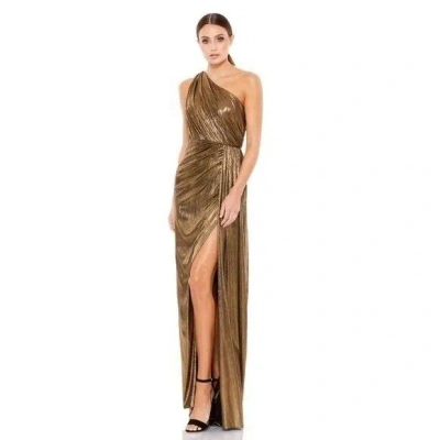 Pre-owned Mac Duggal 26537 Metallic Draped One Shoulder Grecian Dress Antique Gold Size 0