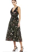 Mac Duggal Floral Embroidered Sleeveless Midi Dress In Black