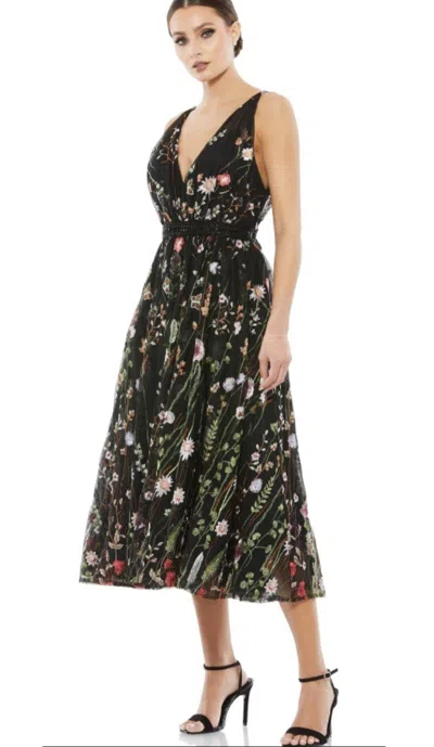 Mac Duggal Floral Embroidered Sleeveless Midi Dress In Multi