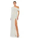 Mac Duggal Off-the-shoulder Sequin Wrap Gown With Thigh Slit In White