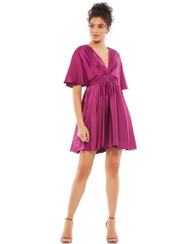 Mac Duggal 26605 Short Cape Sleeve Satin Dress In Pink