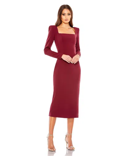 Mac Duggal 26710 Fitted Long Sleeve Formal Midi Dress In Burgundy