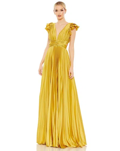 Mac Duggal 26729 Long Cap Sleeve Formal Dress In Gold