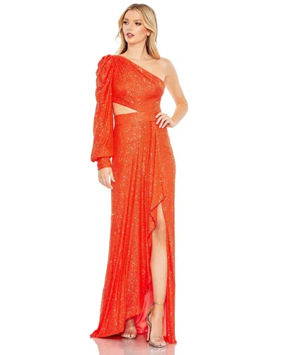 Mac Duggal 26730 Long Formal One Shoulder Prom Gown In Orange