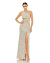 Mac Duggal Sequin One-shoulder Cutout Detail Sheath Gown In Neutral