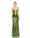 Mac Duggal 27061 Prom Long Spaghetti Strap Metallic Dress In Green