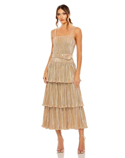 MAC DUGGAL 27062 A LINE PLEATED METALLIC TEA LENGTH COCKTAIL DRESS