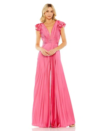 MAC DUGGAL 27361 RUFFLE CAP SLEEVE CUTOUT HEAT PLEATED JUMPSUIT