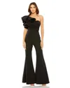 Mac Duggal 27460 One Shoulder Ruffle Detail Flare Jumpsuit In Black