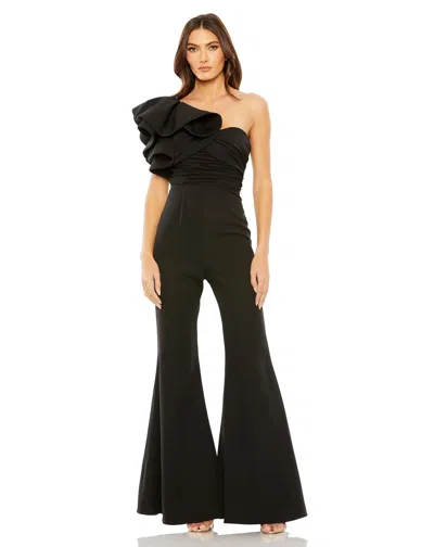 MAC DUGGAL 27460 ONE SHOULDER RUFFLE DETAIL FLARE JUMPSUIT
