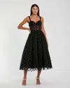 Mac Duggal 27539 A Line Polka Dot Formal Tea Length Dress In Black