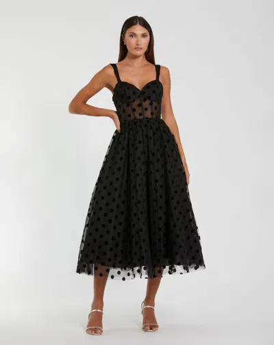 Mac Duggal 27539 A Line Polka Dot Formal Tea Length Dress In Black