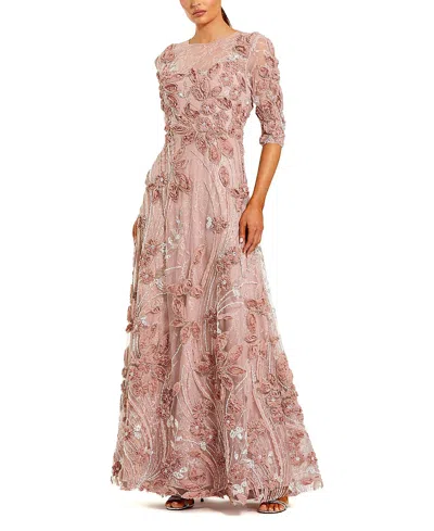 MAC DUGGAL 3/4 SLEEVE HIGH NECK EMBROIDERED A LINE GOWN