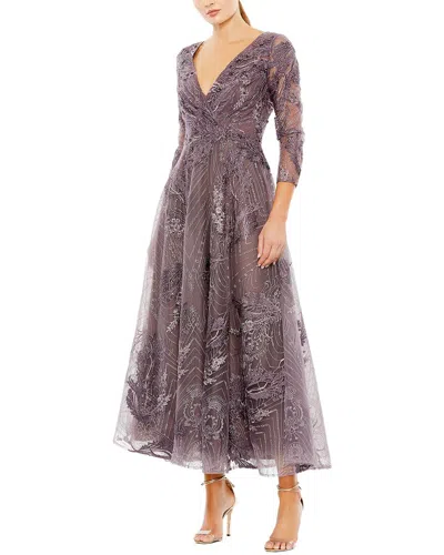 Mac Duggal 20336 Formal Long Sleeve Tea Length Dress In Purple