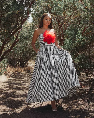 MAC DUGGAL 37068 A LINE 3D FLORAL MIDI LENGTH DRESS