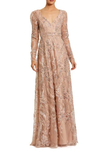 Mac Duggal 3d Floral Embellished Off The Shoulder Mermaid Gown In Neutral