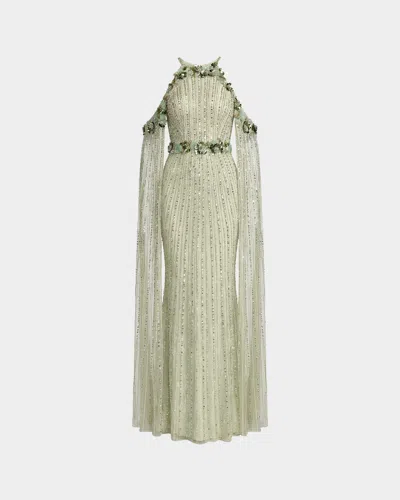Mac Duggal 3d Floral Sequinned Trumpet Gown In Green