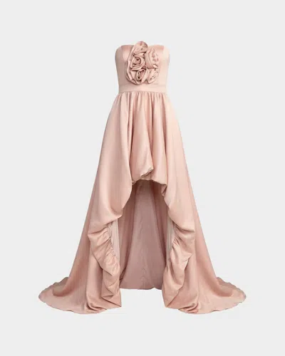 Mac Duggal 3d Rosette Satin Ballon Gown In Pink