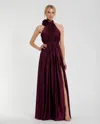 Mac Duggal Rosette Halter Chiffon Evening Gown In Purple