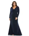 Mac Duggal Plus Size Long-sleeve Jersey Twist Gown In Blue