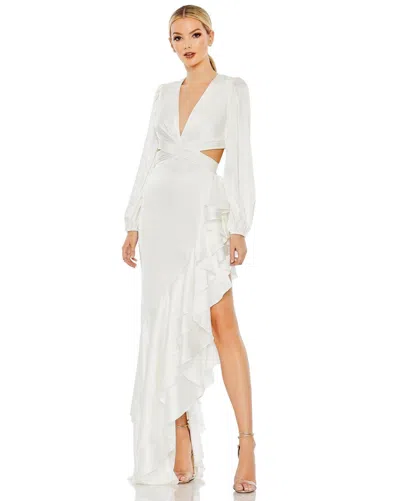 Mac Duggal 49524 Long Sleeve Formal High Low Dress In White